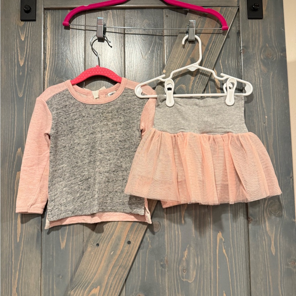OshKosh B'gosh Pink and Gray Long Sleeve Tee and Tutu Set